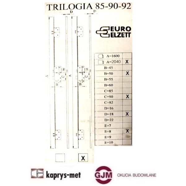 Zamek listwowy 90/50 TRILOGIA mono+ listwa oc.biały EURO ELZETT