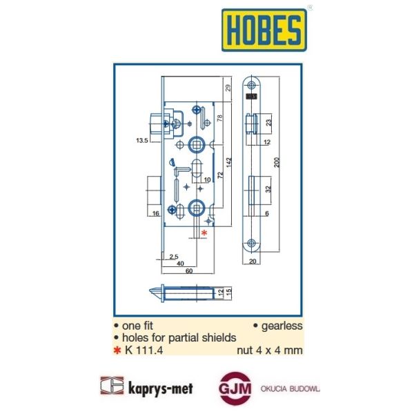 Zamek 72/40 WC HOBES K111 uniwersalny