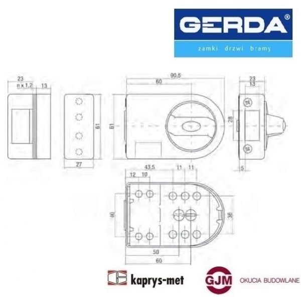 Zamek ZN 200 GERDA nawierzchniowy satyna
