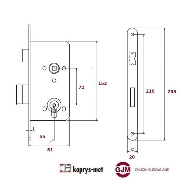 Zamek 72/55 na klucz YALE lewy 4240-K