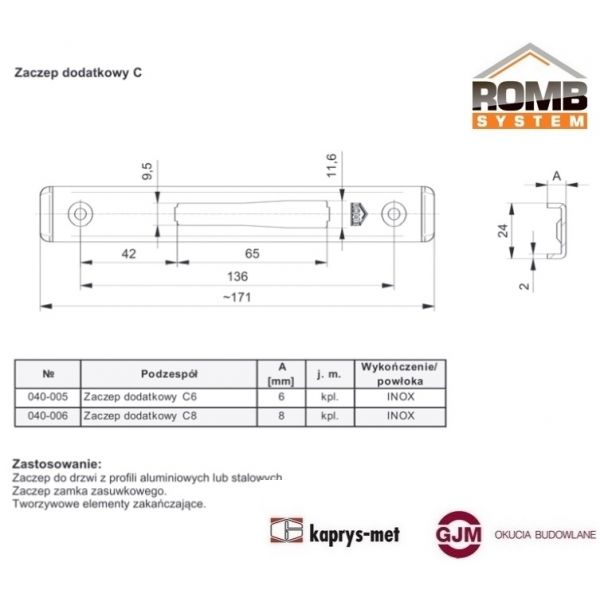 Zaczep dodatkowy C-6 040-005 ROMB SYSTEM / K80009260 ALUPROF