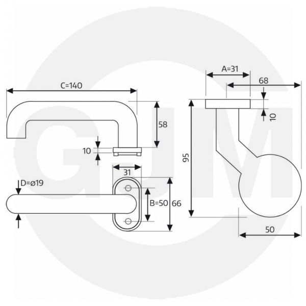Gałko-Klamka GJM stal nierdzewna z wąskim szyldem PRAWA