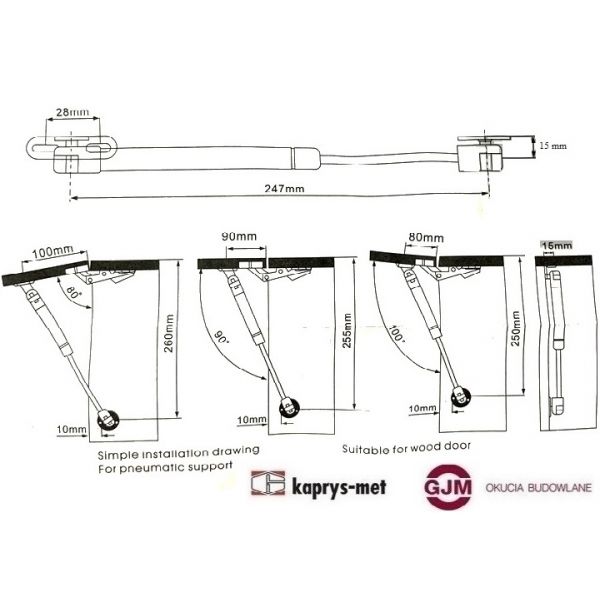 Podnośnik meblowy gazowy 80 N