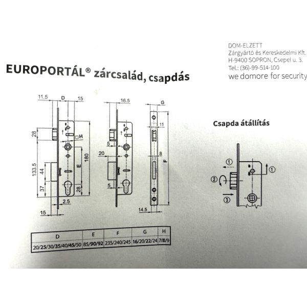 Zamek 92/45/16 EUROPORTAL czoło 16 ocynk Euro Elzett