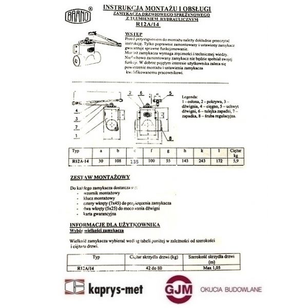 Samozamykacz olejowy Brano R12A