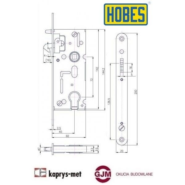 Zamek hakowy na wkładkę HOBES K106A uniwersalny