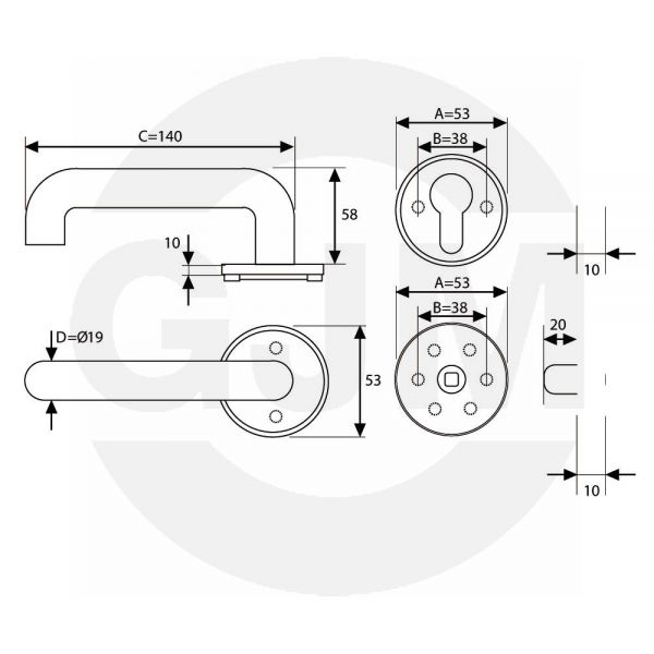 Klamka GJM stal nierdzewna z okrągłym szyldem