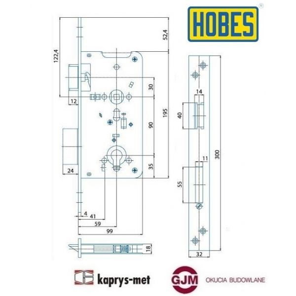 Zamek bramowy na wkładkę HOBES K131 uniwersalny