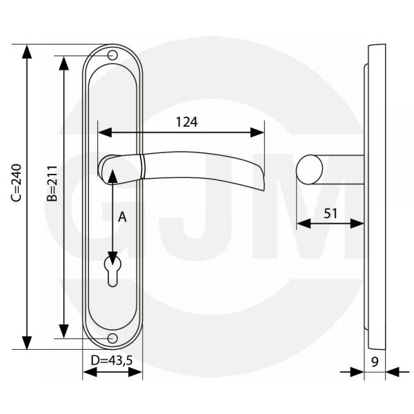 Klamka GJM Presto 90 mm na klucz patyna M3