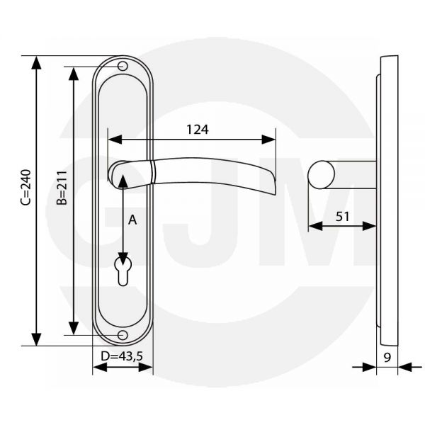 Klamka GJM Presto 72 mm WC satyna/chrom M6/9