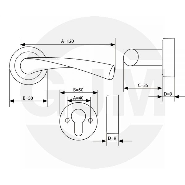 Klamka GJM Presto z okrągłym szyldem patyna M3