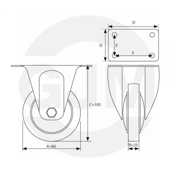 Koło metalowo-gumowe FR80 stałe GJM