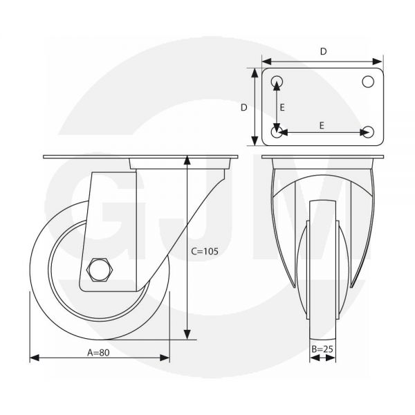 Koło metalowo-gumowe GJM SR80 obrotowe