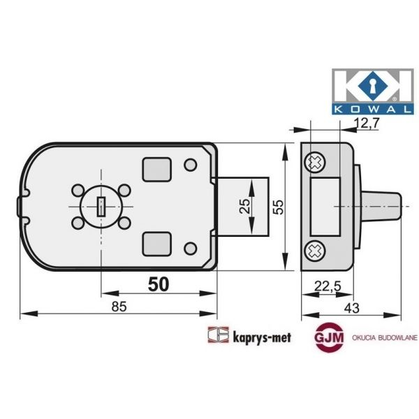 Zamek MINOS 50 mm KOWAL z wkładką GRAFIT