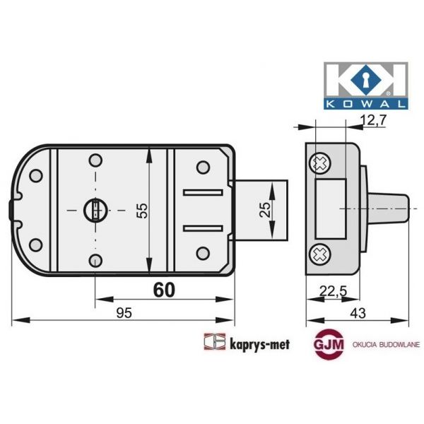 Zamek MINOS 60 mm KOWAL z wkładką GRAFIT