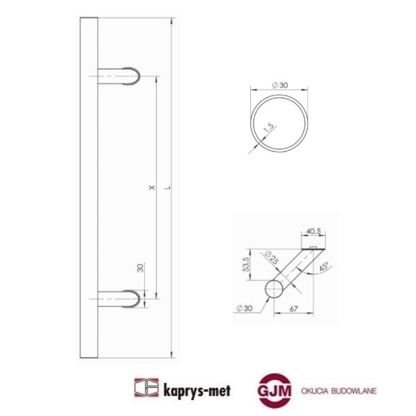 Uchwyt WALA P45 stal nierdzewna L-1000 1-stronny bez mocowania