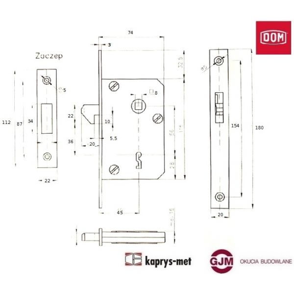 Zamek hakowy 56/45 na klucz DOM POLSKA