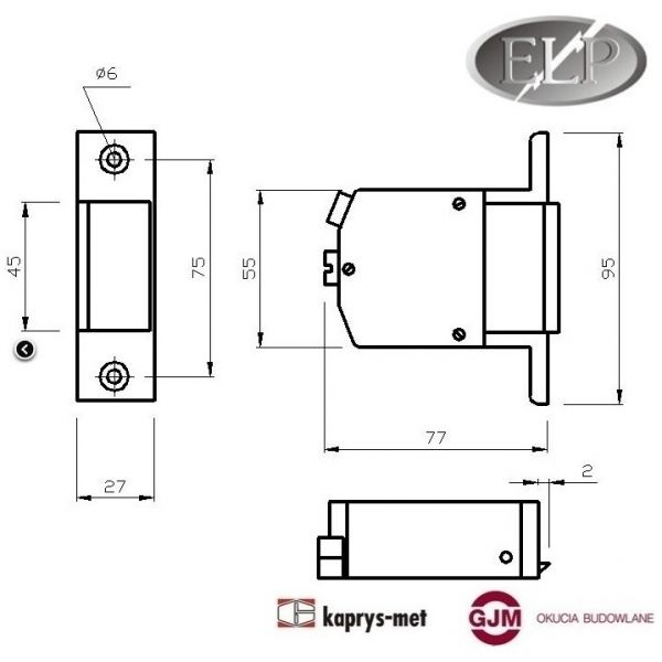 Zaczep Elektromagnetyczny R1 12 V szeroki Elektra Plus R1-12.10