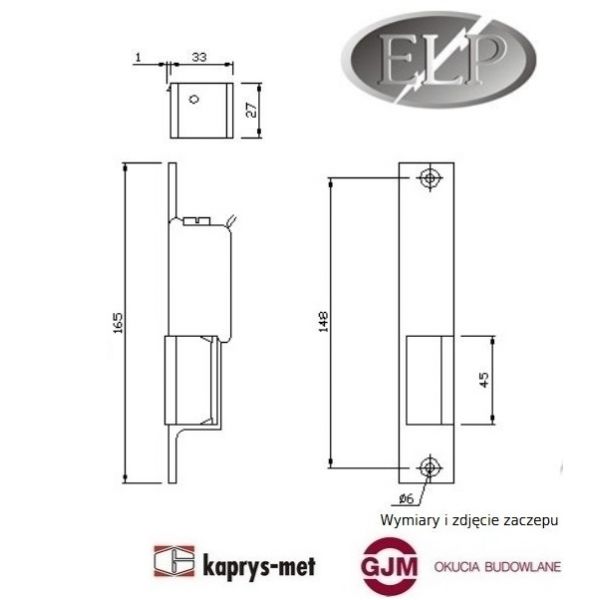 Zaczep Elektromagnetyczny R2 szeroki 12V prawy Elektra Plus R2-12.10