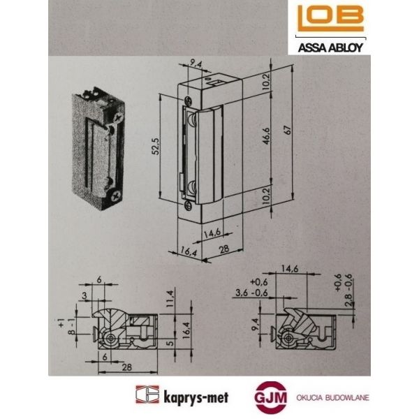 Elektrozaczep YB38-12D / RE41N512F LOB / YALE rewersyjny