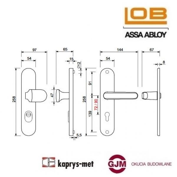 Klamka uchwyt HERKULES 90 mm na wkładkę LOB ASSA ABLOY