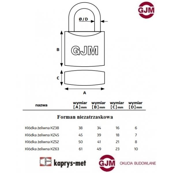 Kłódka żeliwna Forman KZ63 mm zasuwkowa GJM