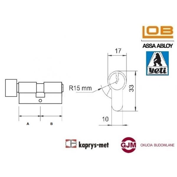 Wkładka bębenkowa Yeti 35G/26 z gałką mosiądz