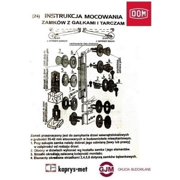 Zamek 72/60 z blokadą w gałce DOM POLSKA lewy