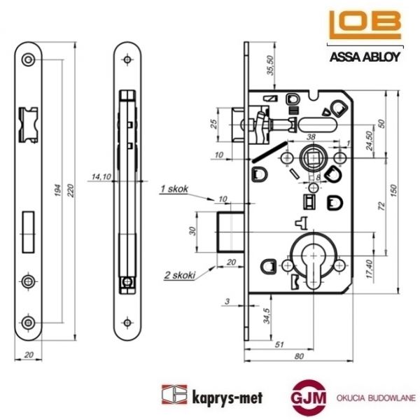 Zamek 72/50 na klucz ECONOMIC ocynk żółty Z7504Z przemysłowy stolarka