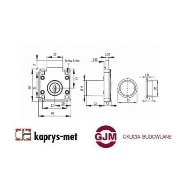Zamek CL-X850 SISO-POL meblowy kwadrat D19XL22 mm