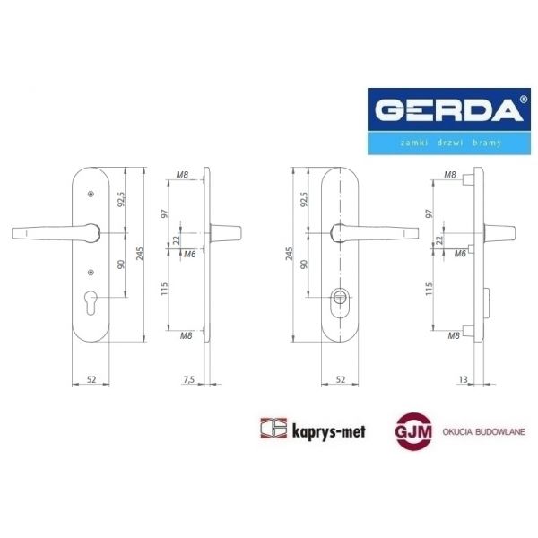 Tarcze drzwiowe Gerda TD 1000/90 z klamkami Anoda Platyna