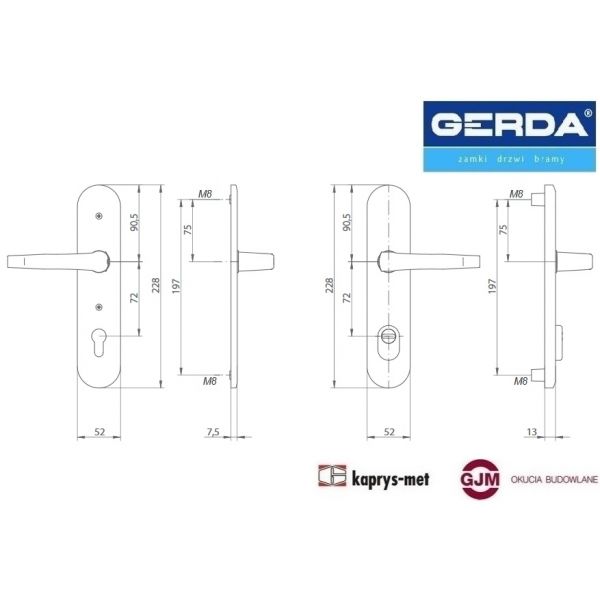 Tarcze drzwiowe Gerda TD 1000/72 BLOK z klamkami