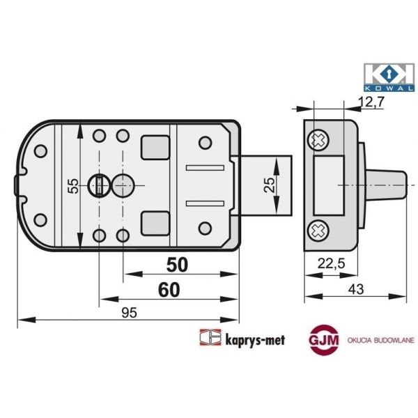 Zamek MINOS 50/60 mm uniwersalny bez wkładki KOWAL grafit