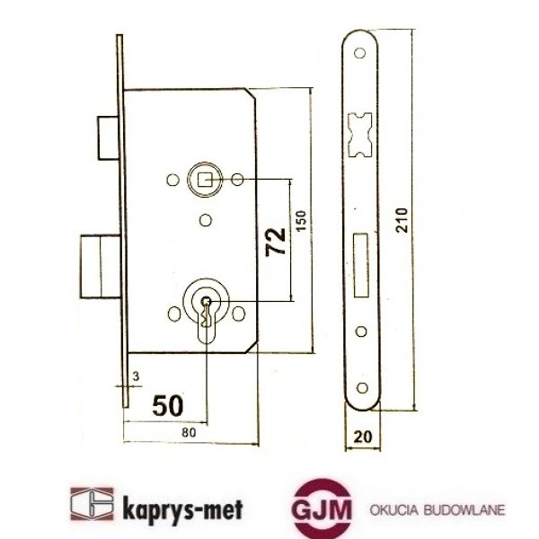 Zamek wpuszczany 72/50 mm na wkładkę czoło 210 uniwersalny VDV / YETI