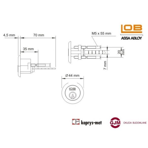 Wkładka WT01 do zamka wierzchniego LOB mosiądz