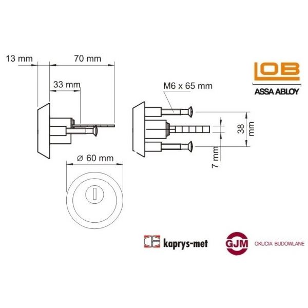 Wkładka WT619 z tarczą antywłamaniową chrom atestowana LOB