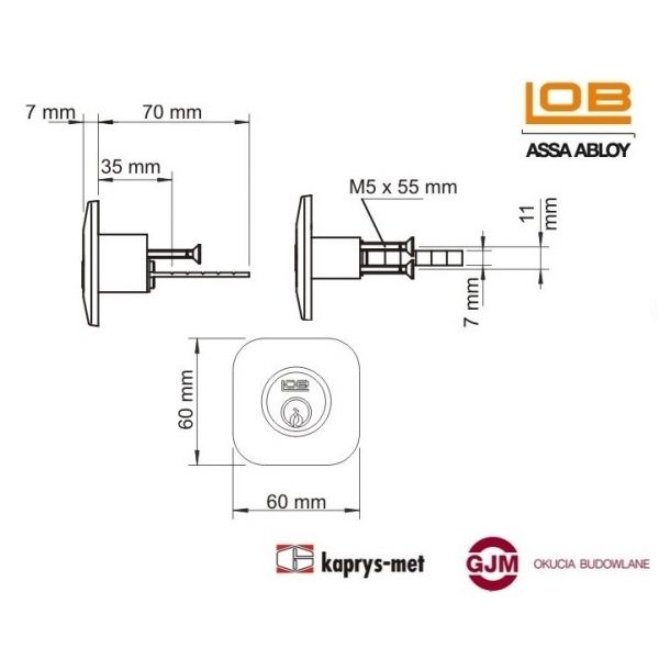 Wkładka WT23 do zamka wierzchniego LOB, szyld kwadrat atestowana
