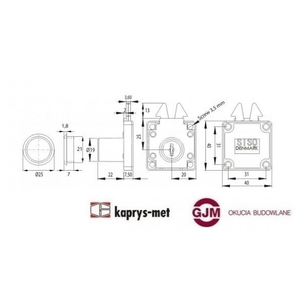 Zamek X855 SISO-POL żaluzjowy 19/22 mm