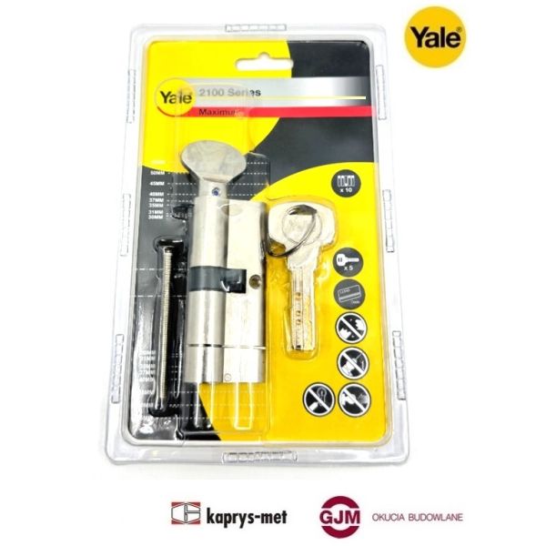 Wkładka Yale 2100 z gałką G40/50 satyna 5 kluczy naw.atest C