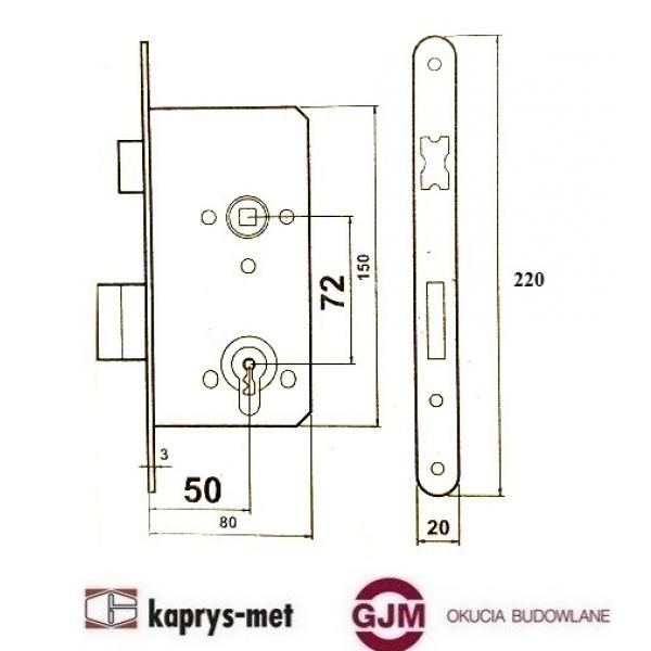 Zamek wpuszczany YETI 72/50 mm na wkładkę czoło 220 YETI