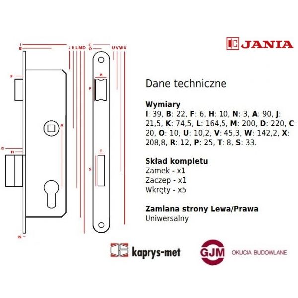 Zamek Jania 90/22 rolka wkład Z077