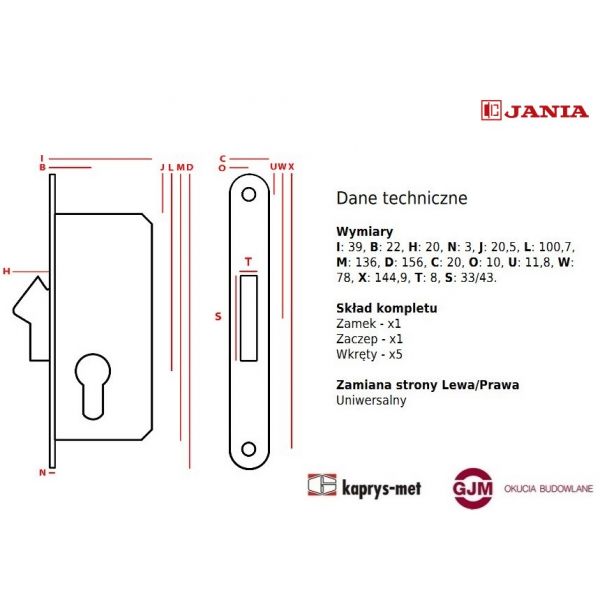 Zamek hakowy wkład Jania Z090