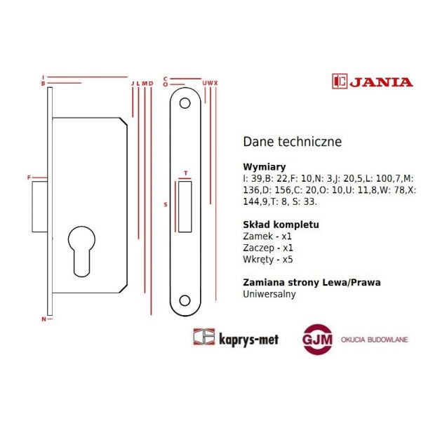 Zamek zapadka wkład Jania Z093