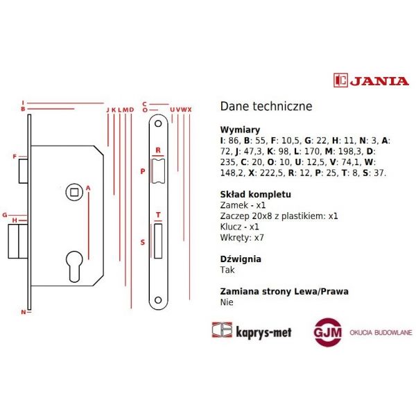 Zamek Jania 72 55 Na Klucz Lewy Prawy Z Dzwignia Z211 Z212 Kaprys Met Producent Okuc Budowlanych Sklep Internetowy