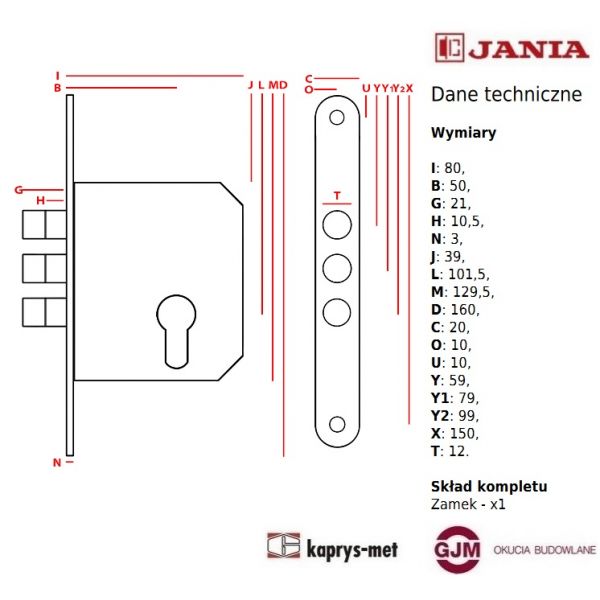 Zamek Jania ZW50 bolcowy stolarski Z126