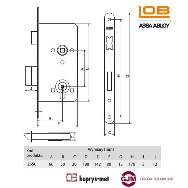 Zamek wpuszczany LOB 60/50 WC Z65C