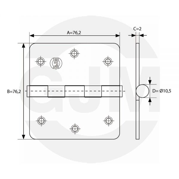 Zawias GJM 3x3 mosiądz