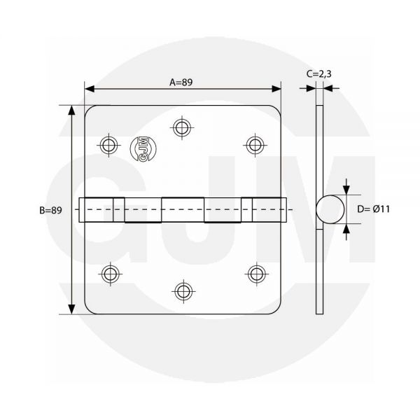 Zawias GJM 3,5x3,5 łożyskowany nikiel
