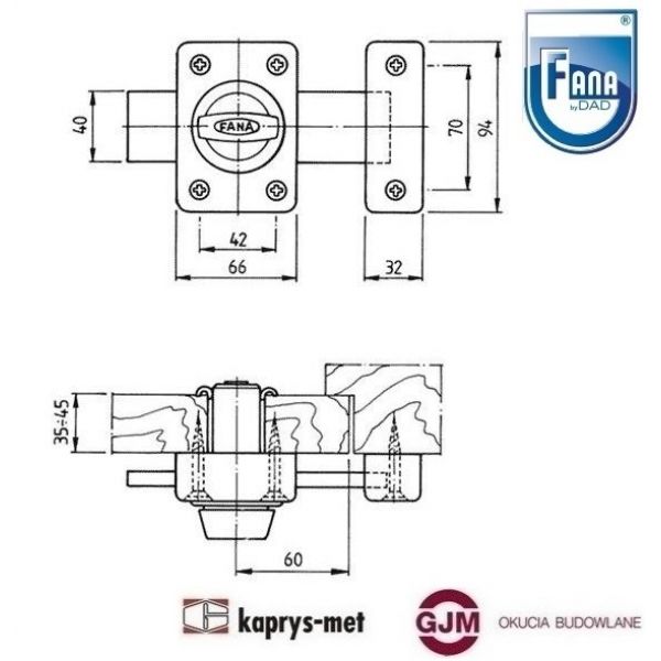 Zamek ZDM wierzchni zasuwa czarny FANA