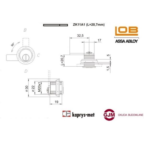 Zamek kasetowy LOB ZK11-A1 nikiel